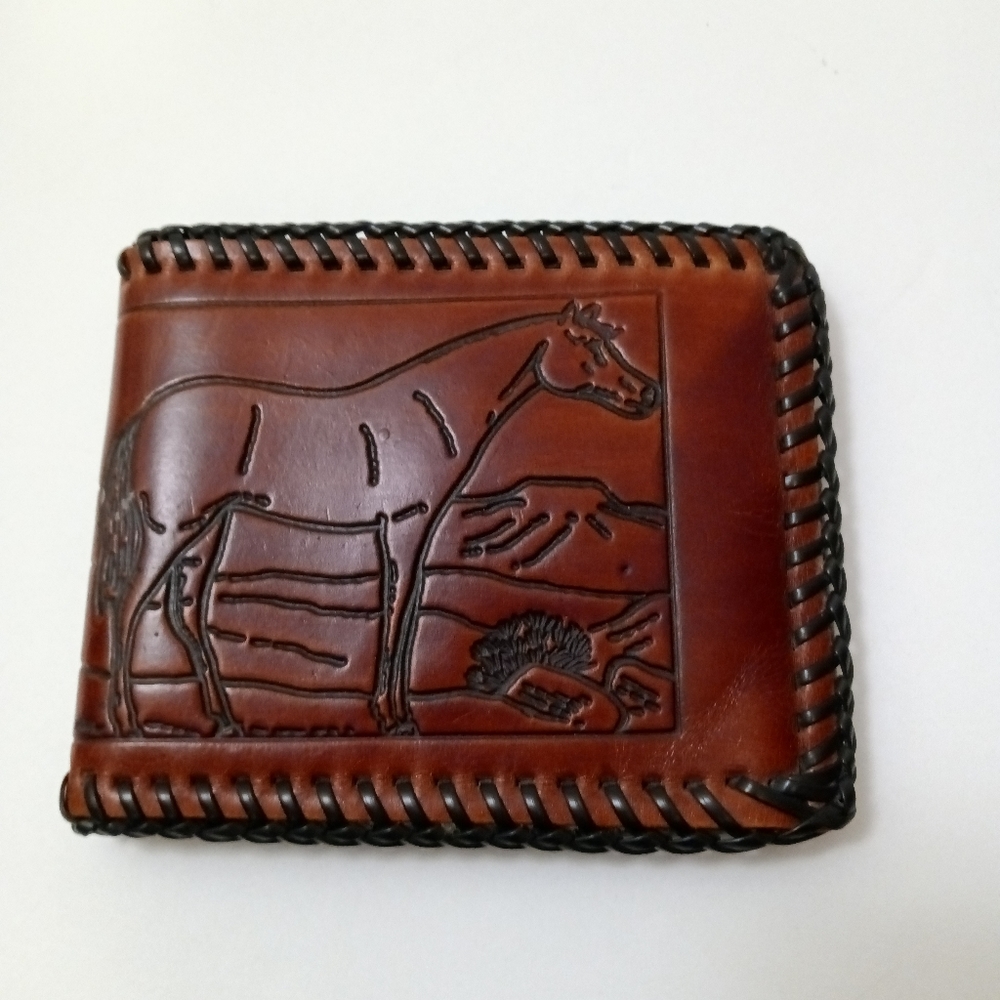 NOS Vintage Western Handtooled & Handcrafted Leather Wallet